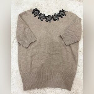 Etro Beige Crewneck Sweater with Black Floral Appliqué